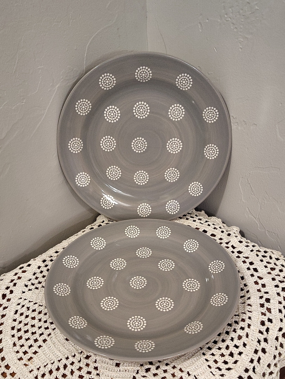 Baum Brothers Moroccan Set of 2 Salad Plates 8" Lighter Gray White